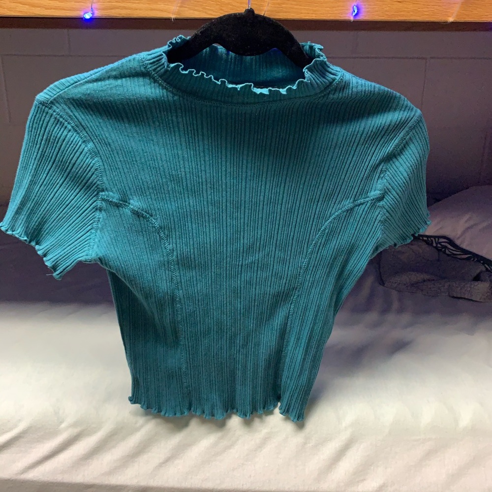 Blue high neck crop top